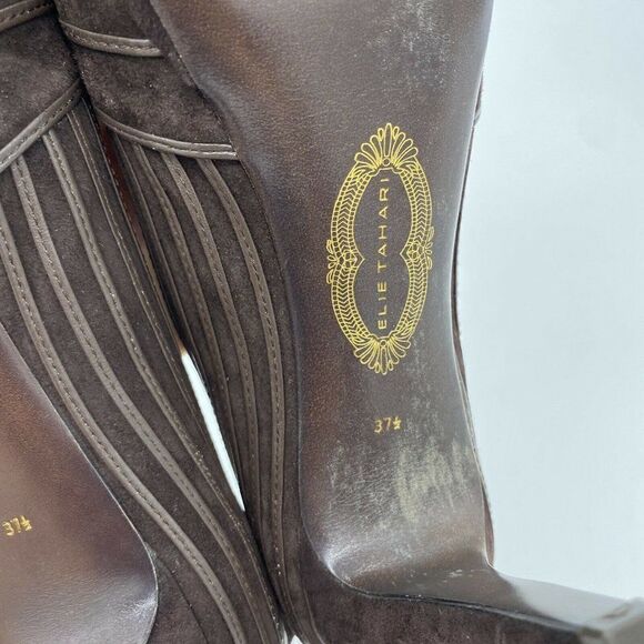 Elie Tahari Brown Suede Heels size 37.5 7.5 Peep t - Picture 6 of 6